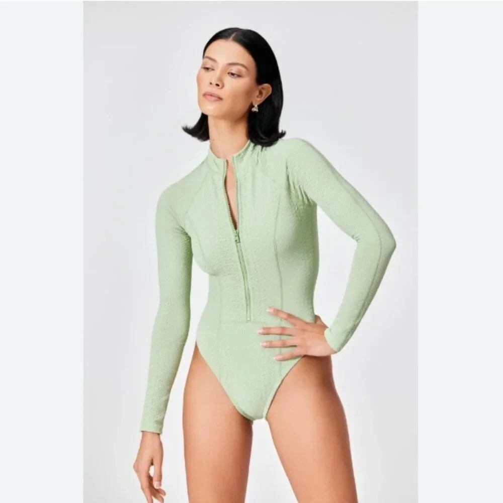 GIGI C The Sophie Surf Suit One Piece Swimsuit Womens Large Green Snakeskin